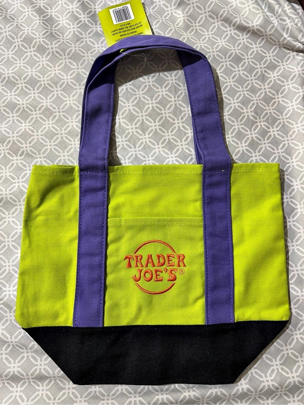 Trader Joe's Trick-or-Treat Mini Canvas Tote Bag Green & Purple